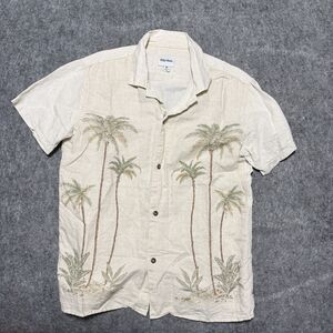 Rythm Mens Hawaiian Shirt Size M Beige Linen Blend Floral Aloha Button Up